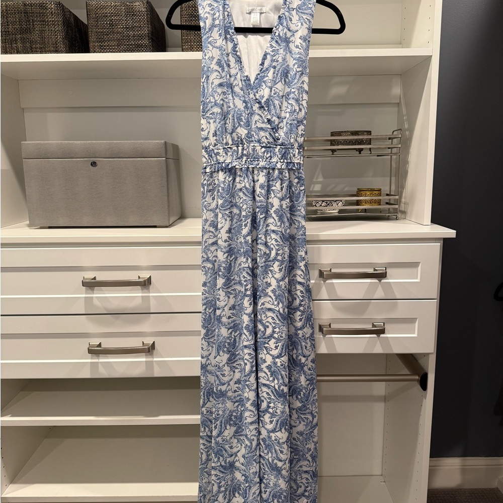London Times Blue and White Maxi Dress